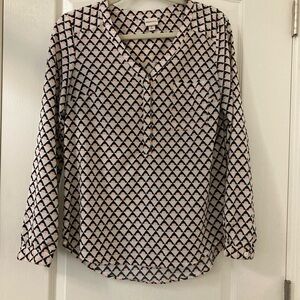Merona Geometric Pink and Blue V Neck womens long sleeve small shirt